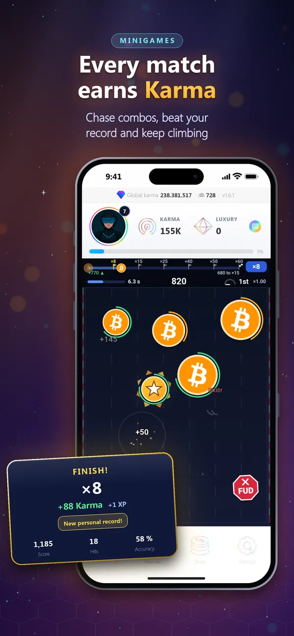 Every match earns Karma: Equity Game App Store screenshot
