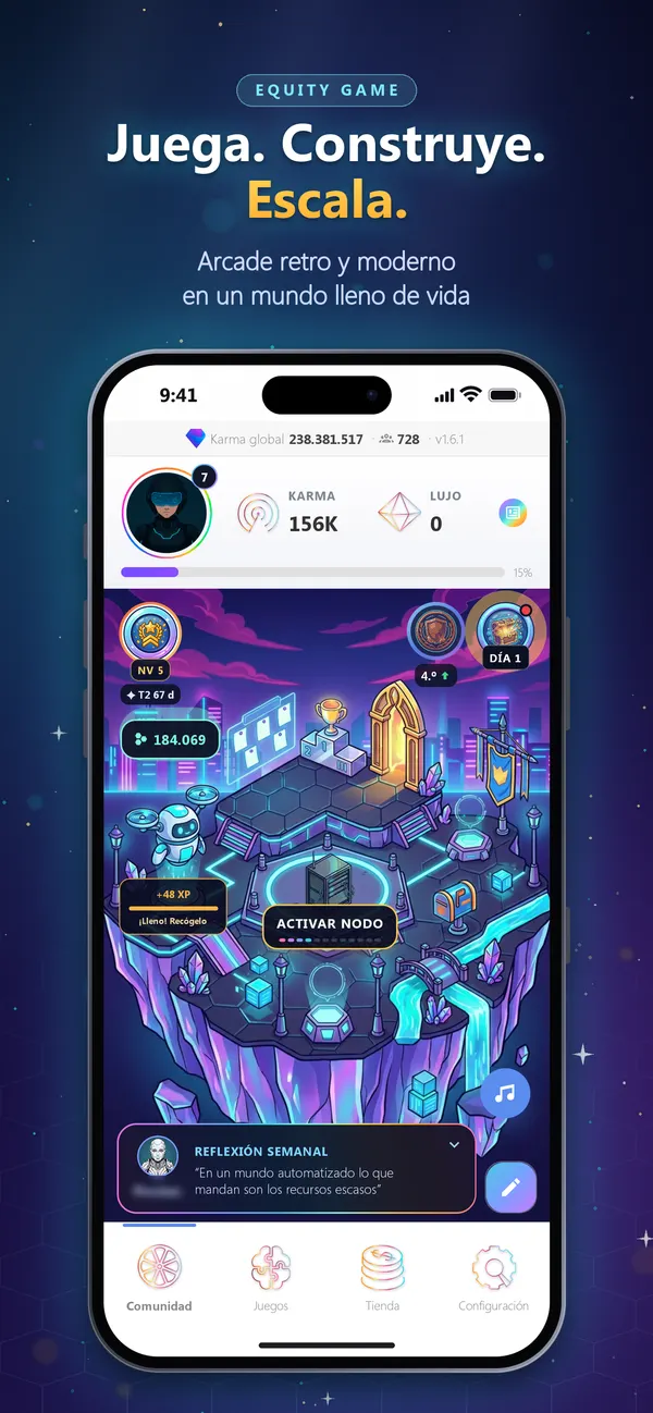 Juega. Construye. Escala: captura de Equity Game en la App Store