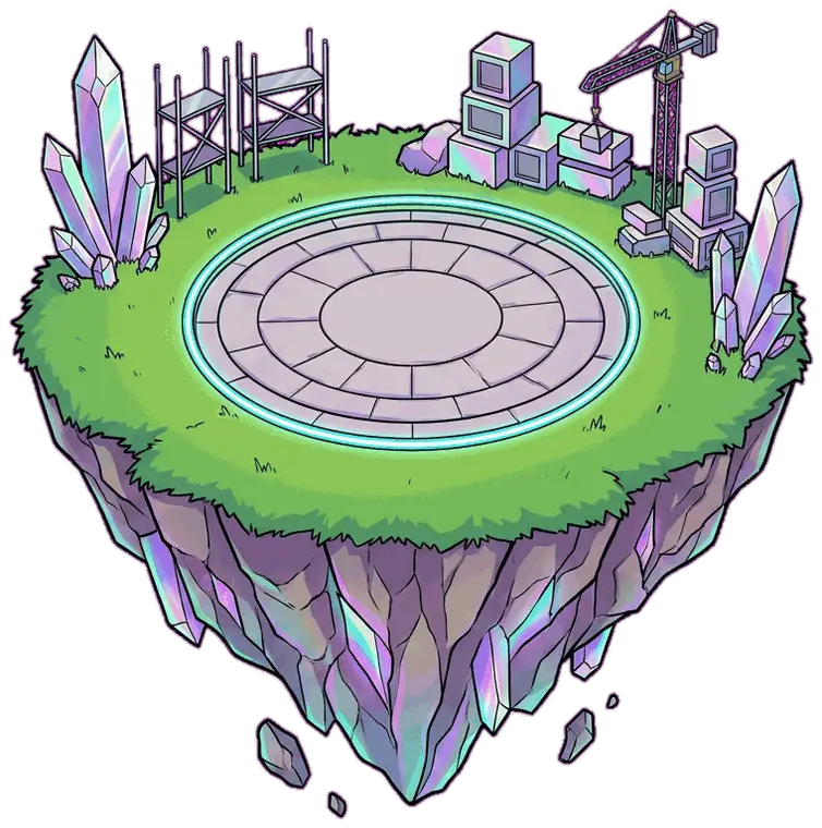 La isla flotante de Equity Game con el Nexus en construcción